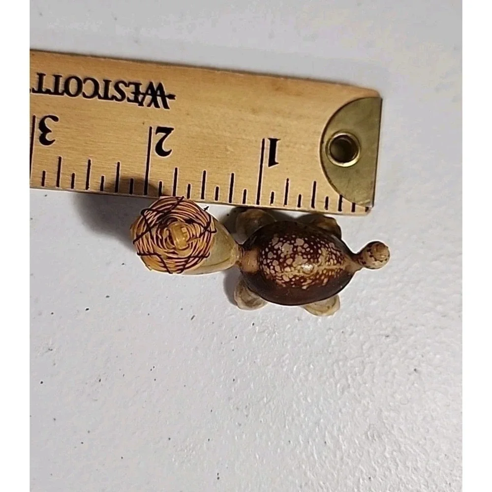 Vintage Cowry Sea Shell Turtle Tortoise Mini Figurine with Glasses and Hat Decor